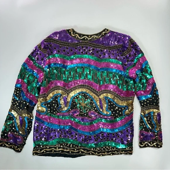 Jakelin Designs vintage silk sequin statement jacket XL - Picture 10 of 16